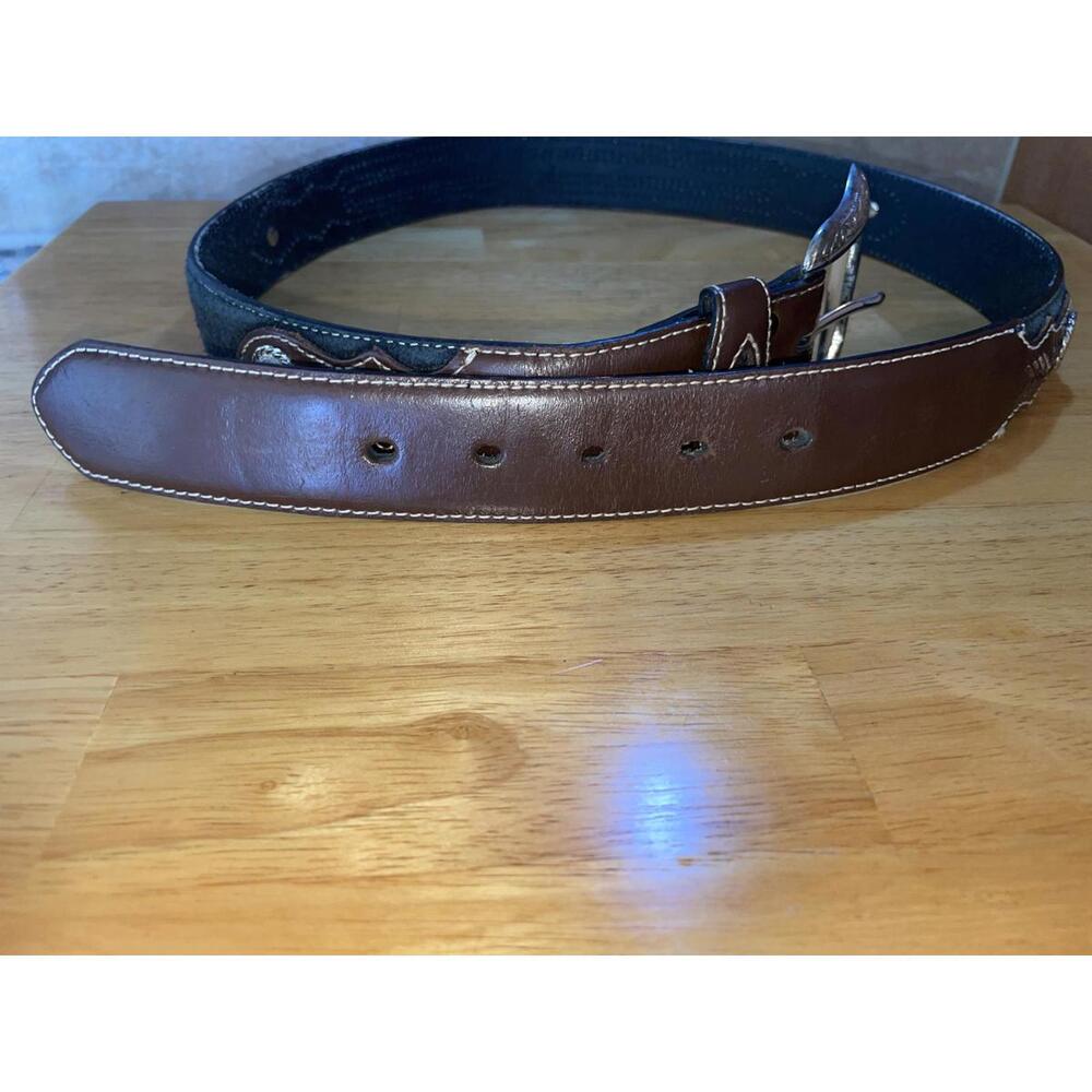 Nocona Belt Co Size 38 Genuine Leather Silver Buckle Southwestern Concho Brown - Picture 3 of 7
